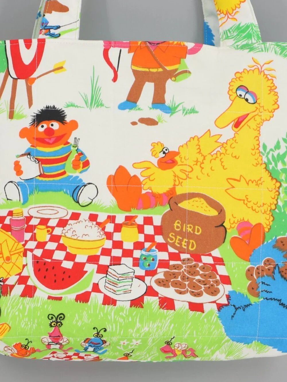 Sesame Street Vintage Quilted Tote Bag Handmade Upcycled